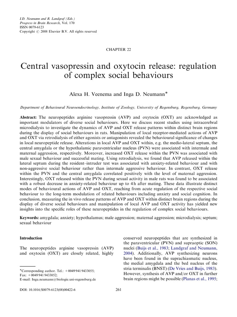 Central Vasopressin and Oxytocin Release - Regulation of Complex Social ...