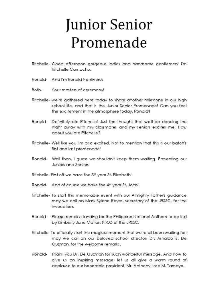 Emcee Script For Js Prom Pdf The Best Master Of Ceremony Text