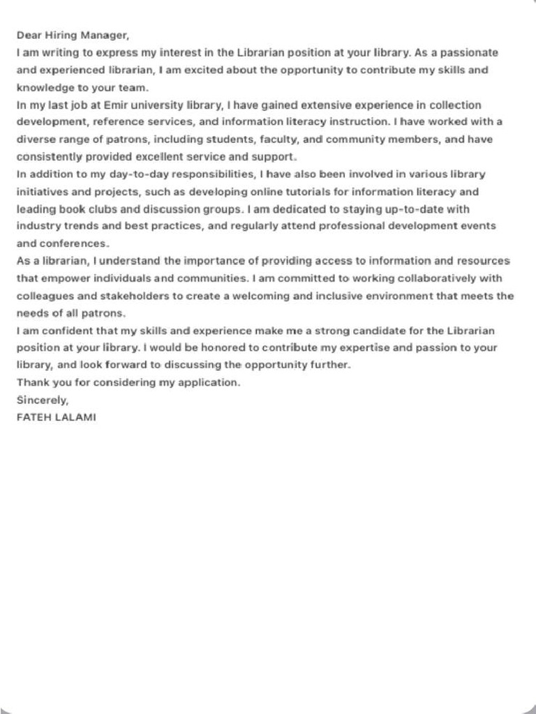 Librarian Cover Letter | PDF