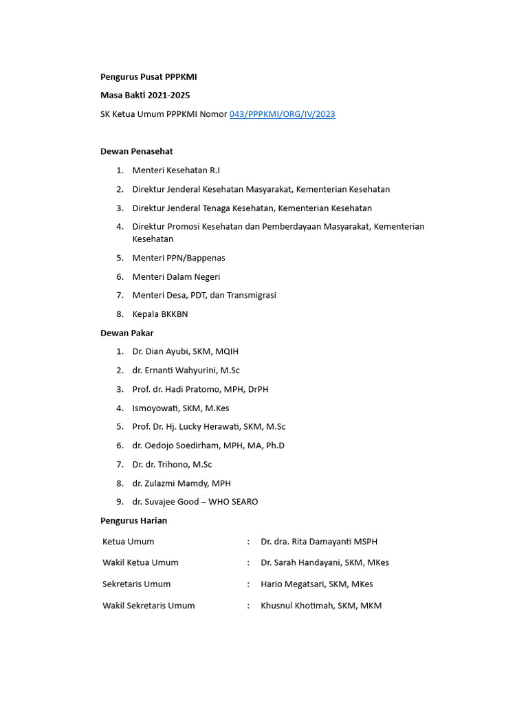 Struktur Pengurus PPPKMI 2021-2025 | PDF