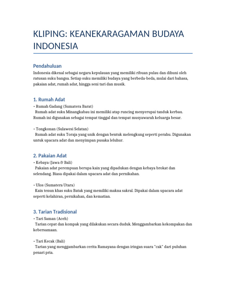 Kliping Keberagaman Budaya Indonesia PDF