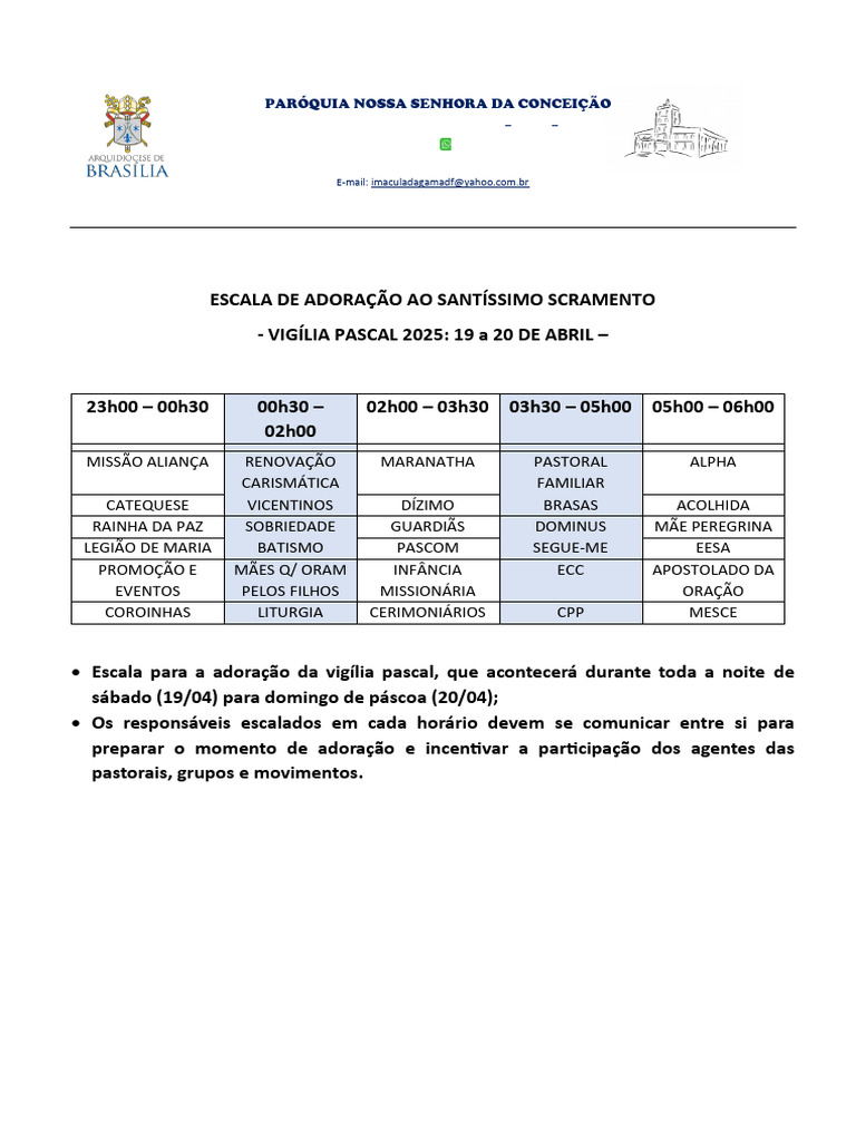 Escala de Adoração Vigília Pascal 2025 | PDF