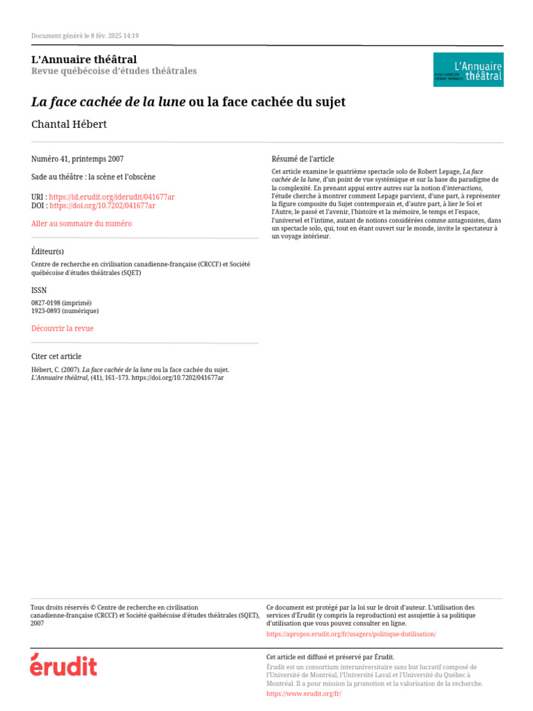 La face cachée de la lune : Analyse de Lepage | PDF | Théâtre | la ...