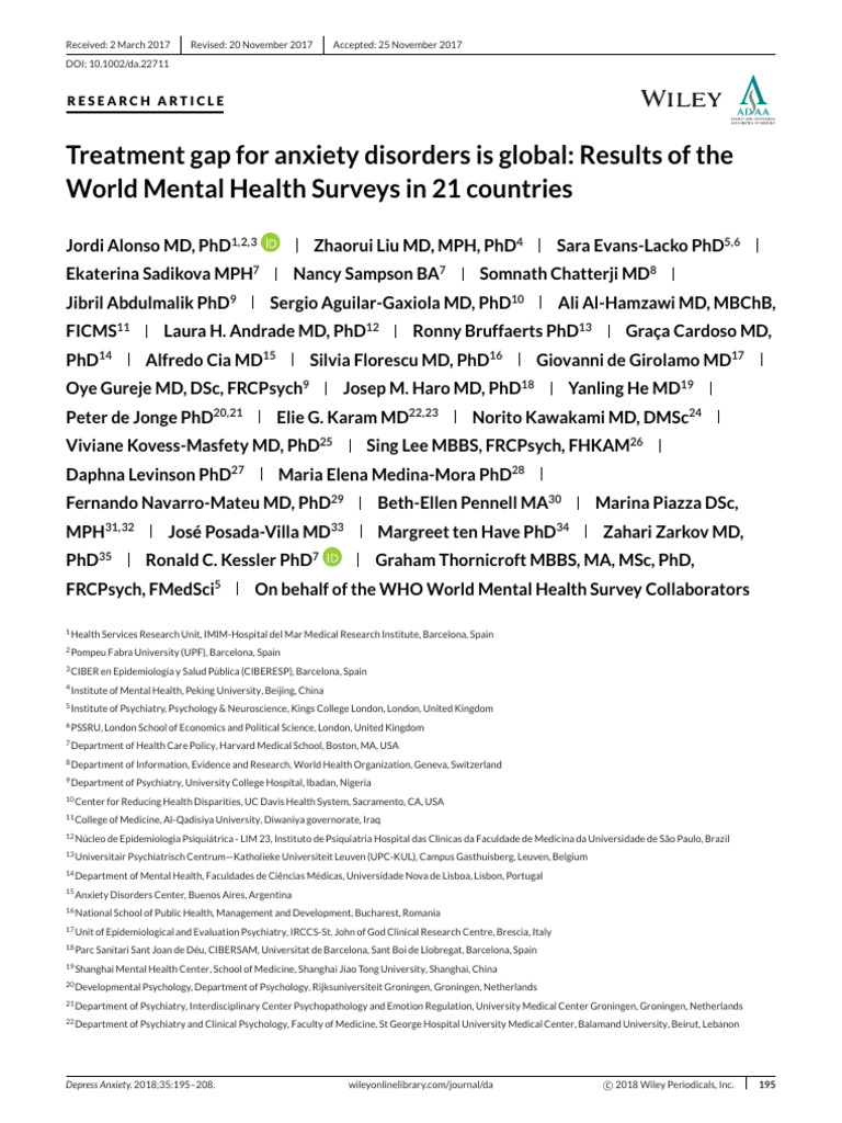 Global Treatment Gap in Anxiety Disorders | PDF | Mental Disorder ...
