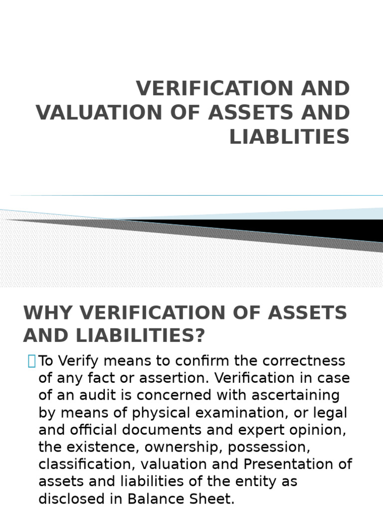 Verification of Assets and Liabilities | PDF | Valuation (Finance ...