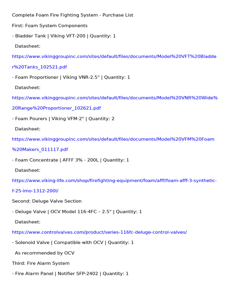 AFFF Foam Fire Fighting System List | PDF