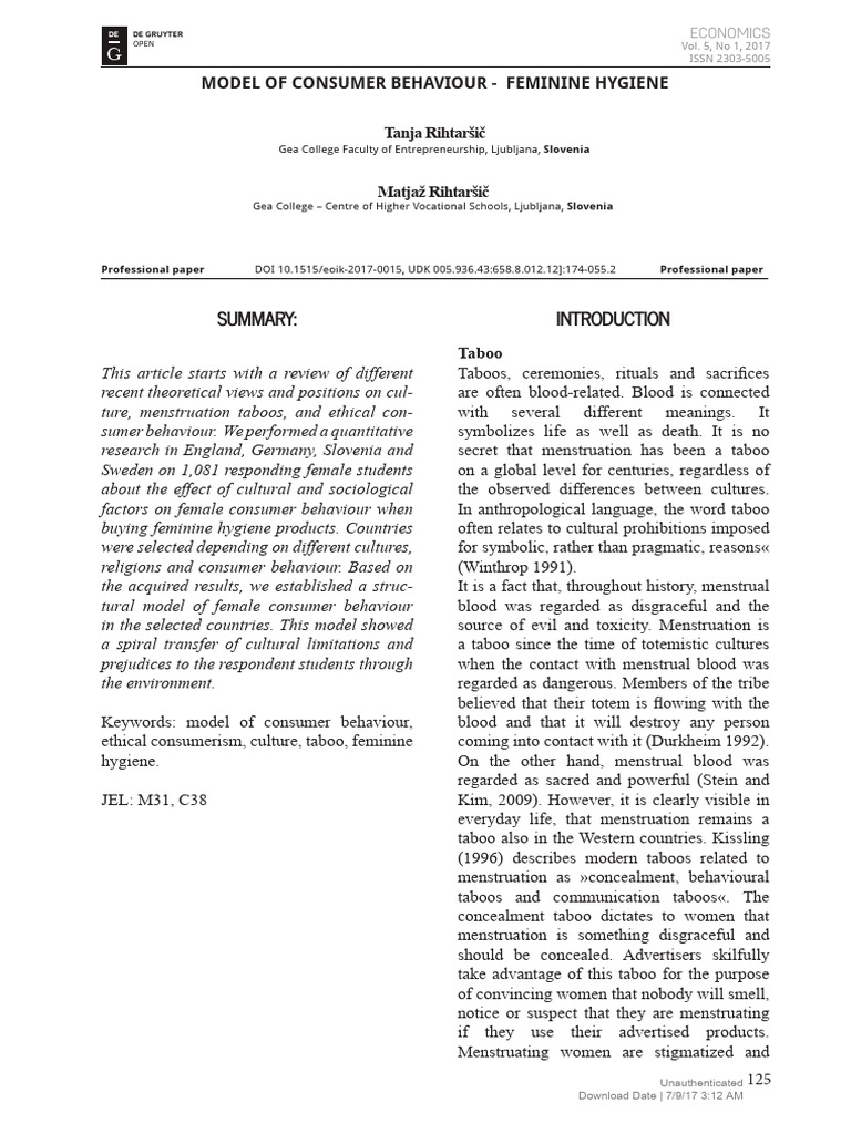 Model of Consumer Behaviour - Feminine Hygiene | PDF | Behavior ...