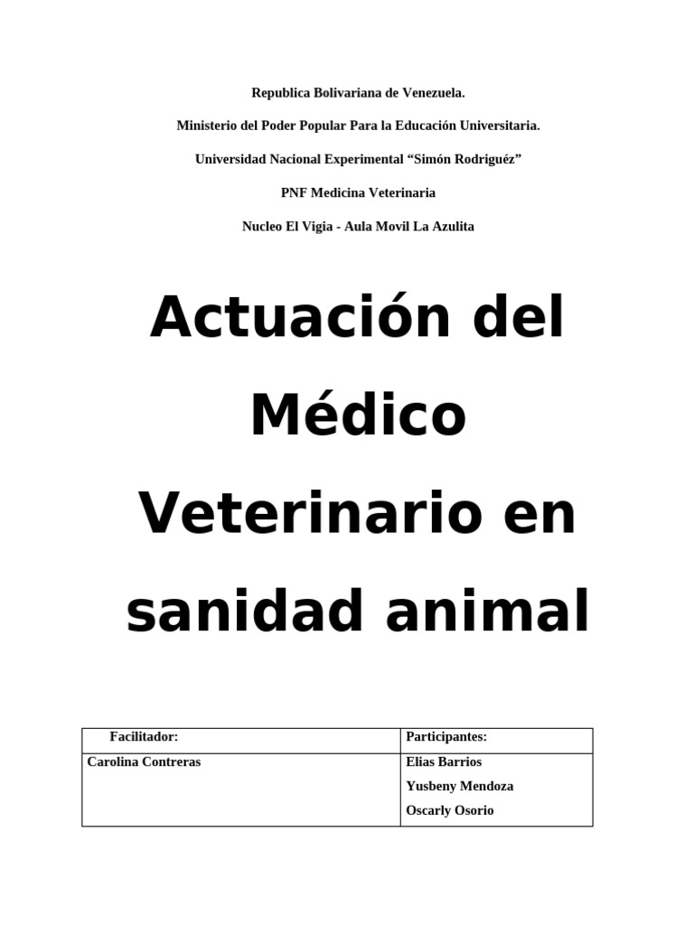 Rol del Médico Veterinario en Sanidad Animal | PDF | Medicina ...