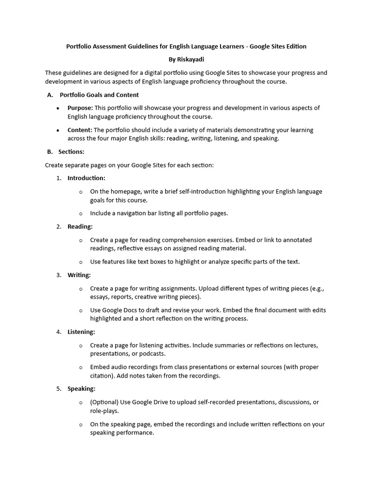Portfolio Assessment Guidelines For English Language Learners-1 | PDF ...