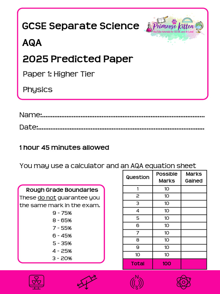 AQA GCSE+Separate+Science+Physics Higher Paper+1 2025+Predicted+Paper ...