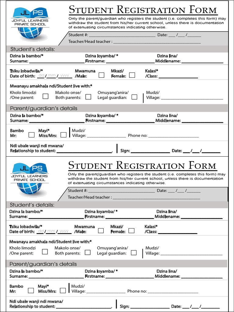 Student Registration Form Template | PDF