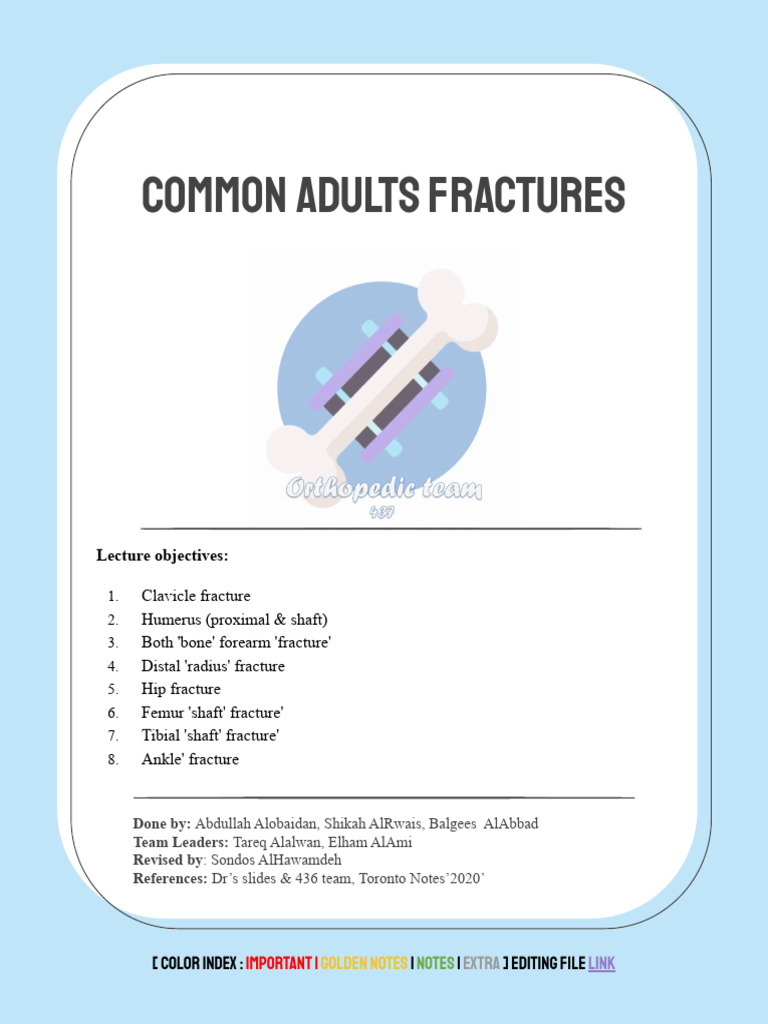 Common Adults Fractures | PDF | Elbow | Hand