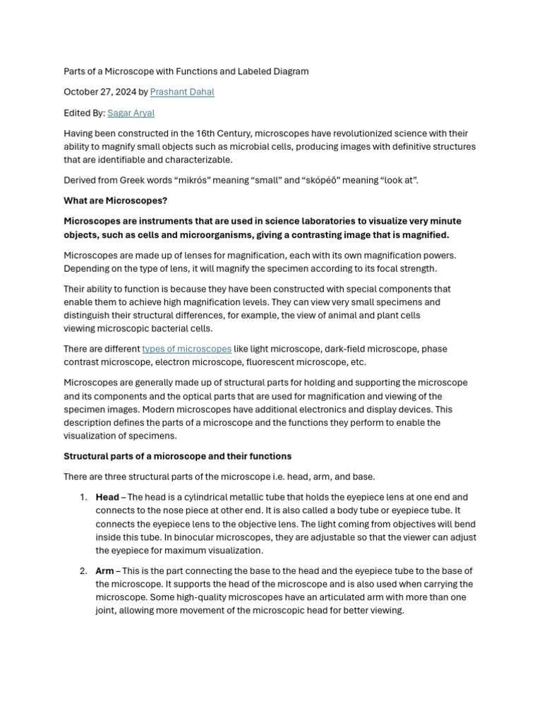 Parts of A Microscope With Functions and Labeled Diagram | PDF ...