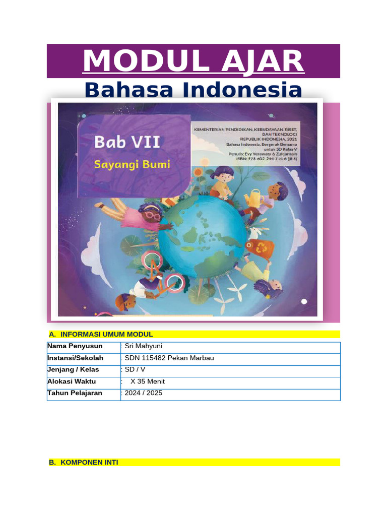 Modul Ajar Bahasa Indonesia Kelas 5 | PDF