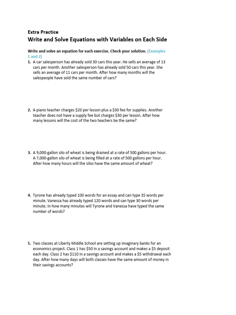 Solving Equations with Variables Practice | PDF | Fee