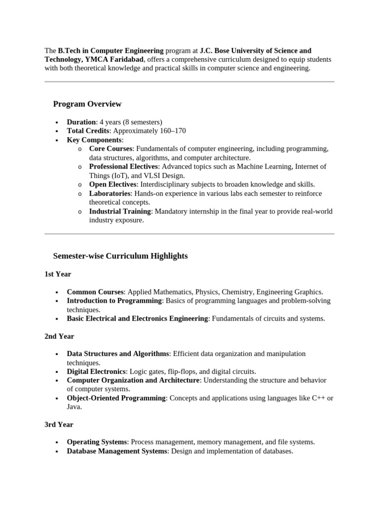 YMCA B.Tech CSE Curriculum Overview | PDF | Computer Programming ...