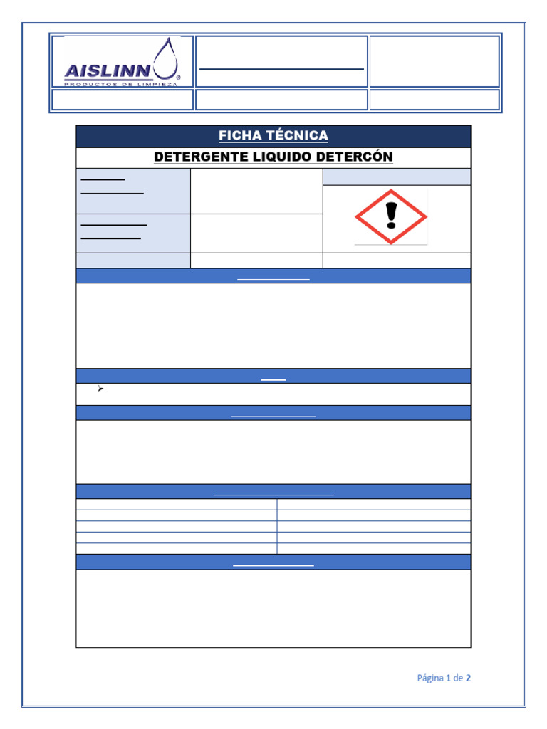 Ficha Técnica Detergente Líquido Detercón | PDF | Detergente | Agua