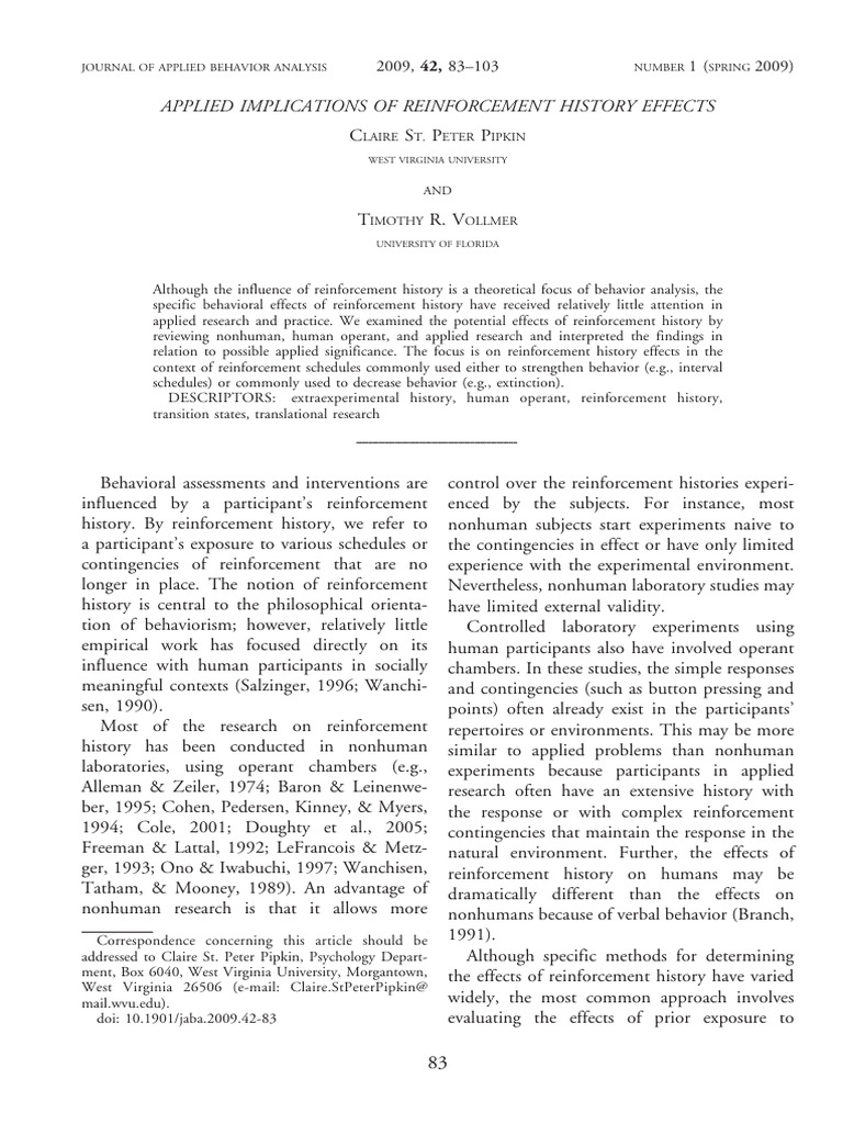 Reinforcement History in Behavior Analysis | PDF | Reinforcement ...