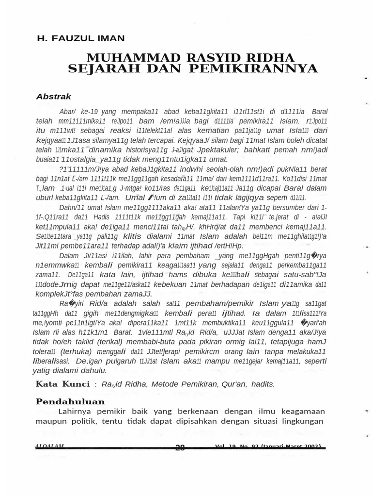 Pemikiran H. Fauzul Iman dan Rasyid Ridha | PDF
