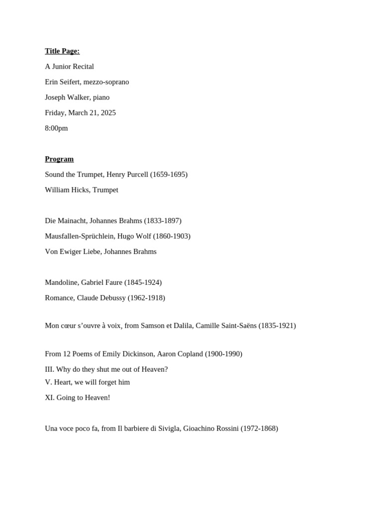 Erin Junior 2025 Program | PDF