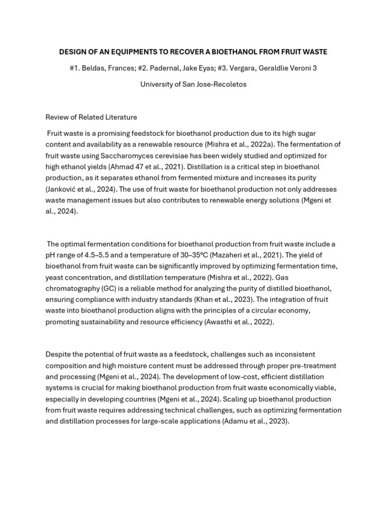 Bioethanol Recovery from Fruit Waste | PDF