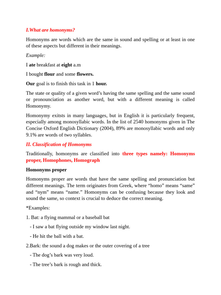 Understanding Homonyms in English | PDF | Part Of Speech | Noun
