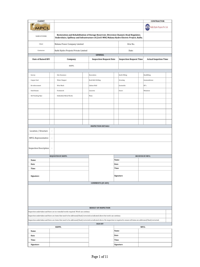 QA QC checklists (1) | PDF | Spillway | Concrete