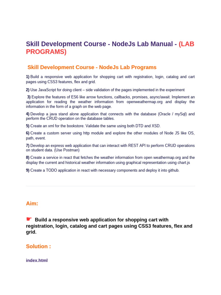 NodeJs Skill Development Lab Manual | PDF | Software Development ...