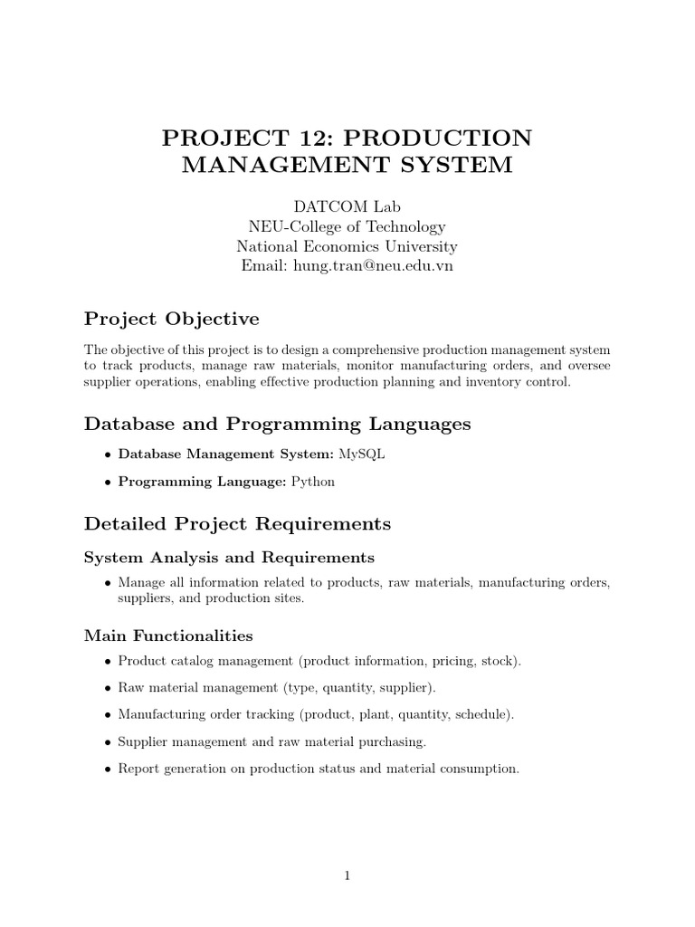 Production Management System Design | PDF | Databases | Relational Database