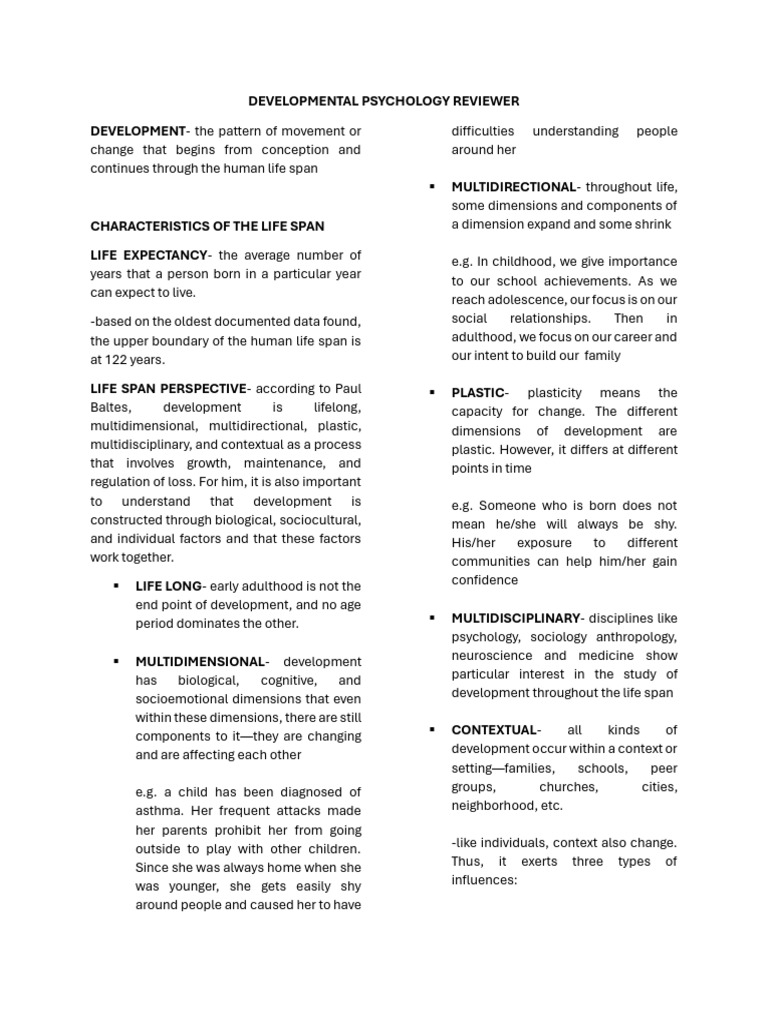 Developmental Psychology Reviewer Part 1 | PDF | Developmental ...