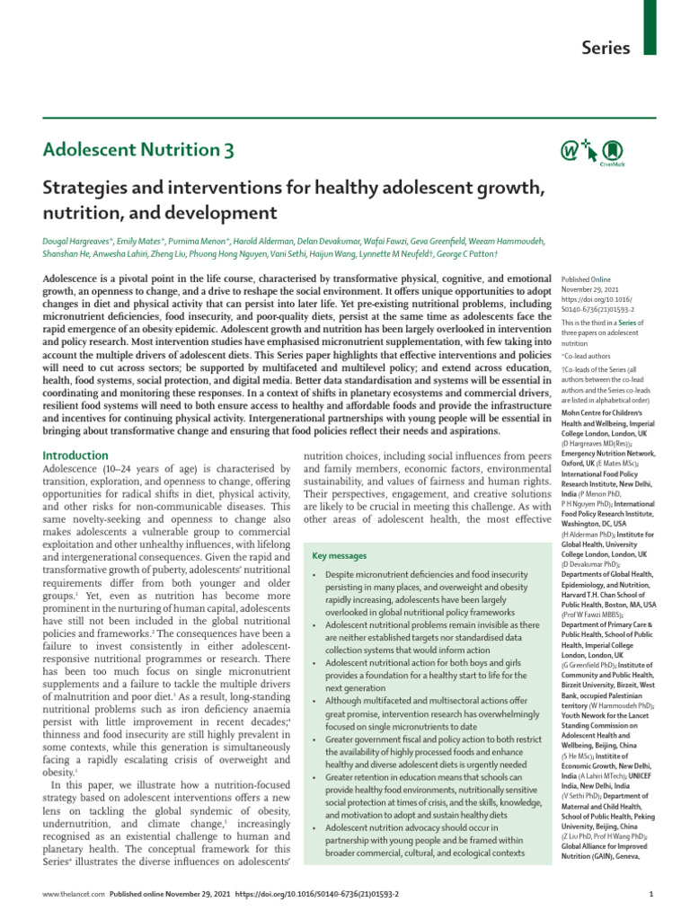 Adolescent Nutrition Strategies for Growth | PDF | Malnutrition ...