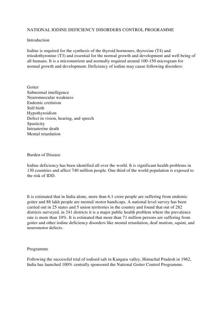National Iodine Deficiency Disorders Control Programme | PDF ...