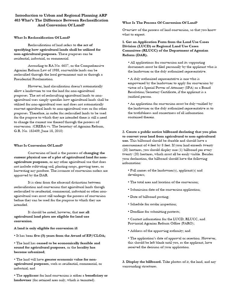 Land Reclassification vs. Conversion Guide | PDF