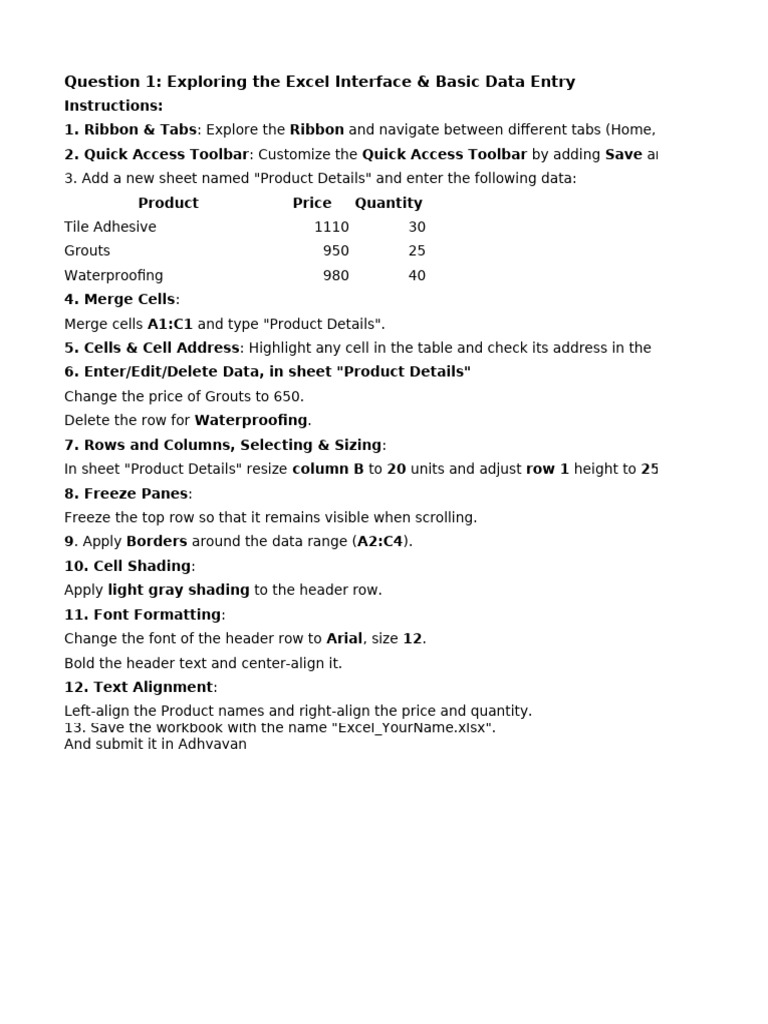 Excel Data Entry and Formatting Guide | PDF