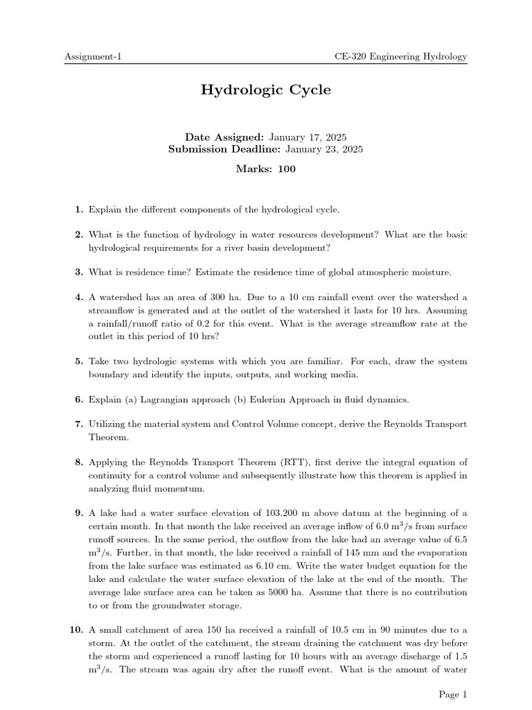 Engineering Hydrology Assignment Guide | PDF | Drainage Basin | Hydrology