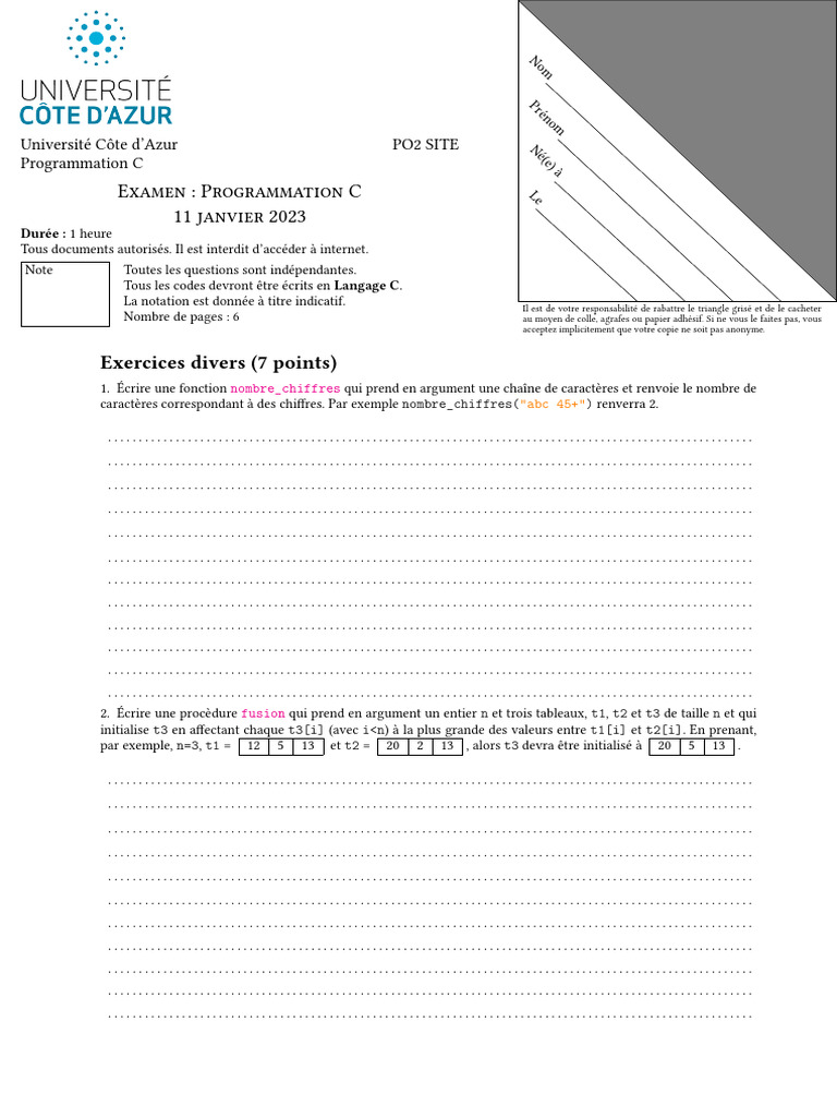 Examen de Programmation C 2023 | PDF | Programmation informatique ...