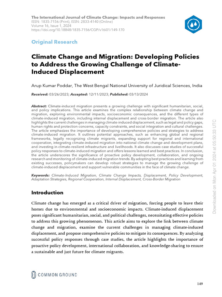 Article 8 Climate Change and Migration, Developing Policies | PDF ...