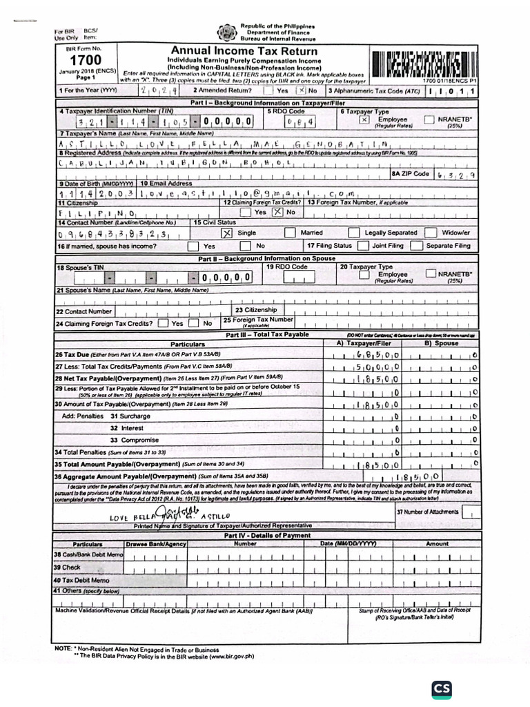 Bir form 1700 pdf