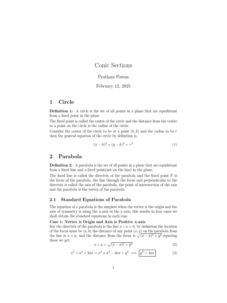 Conic Sections | PDF | Ellipse | Perpendicular