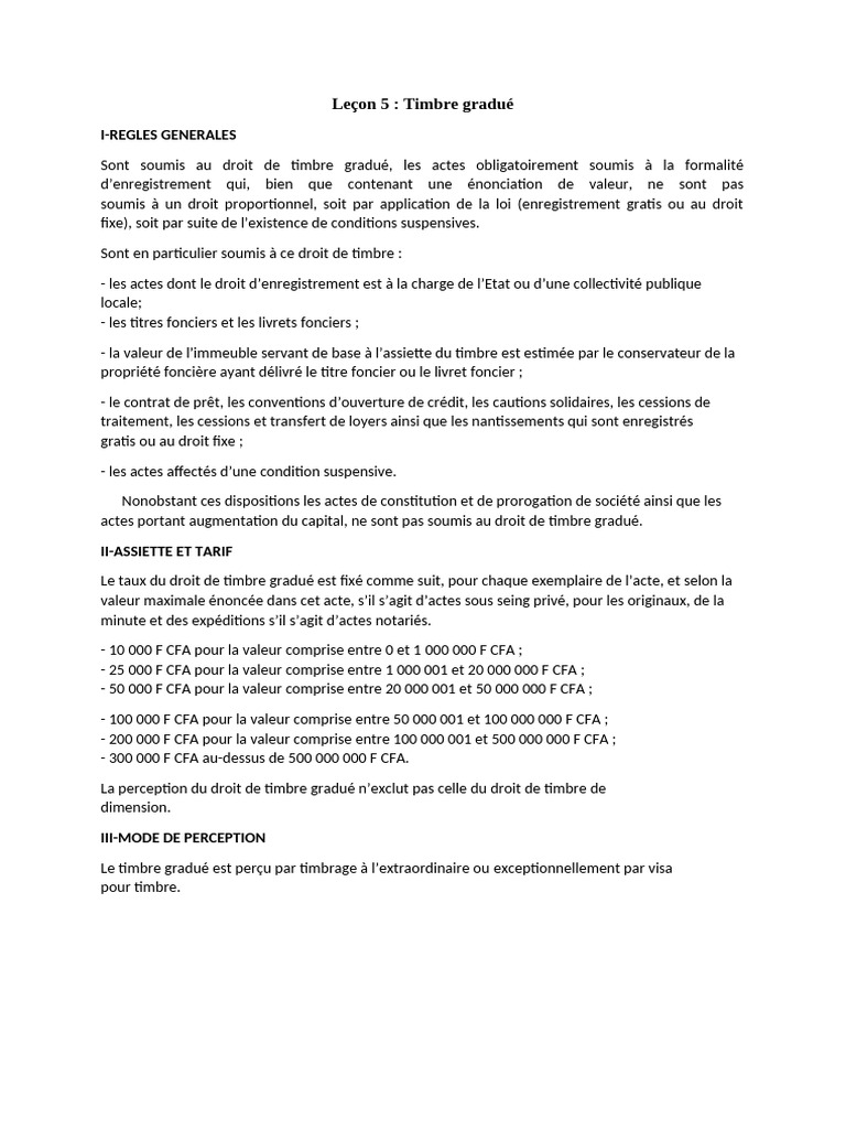 Droit de Timbre Gradué : Règles et Tarifs | PDF