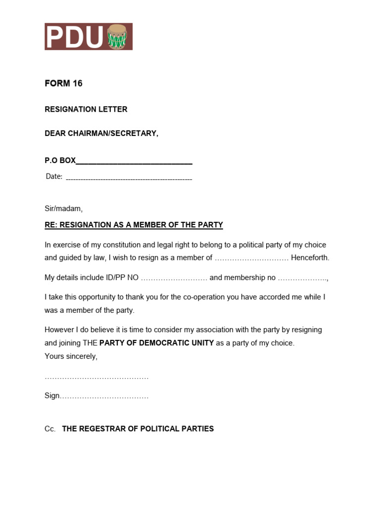 Resignation Letter from Political Party | PDF