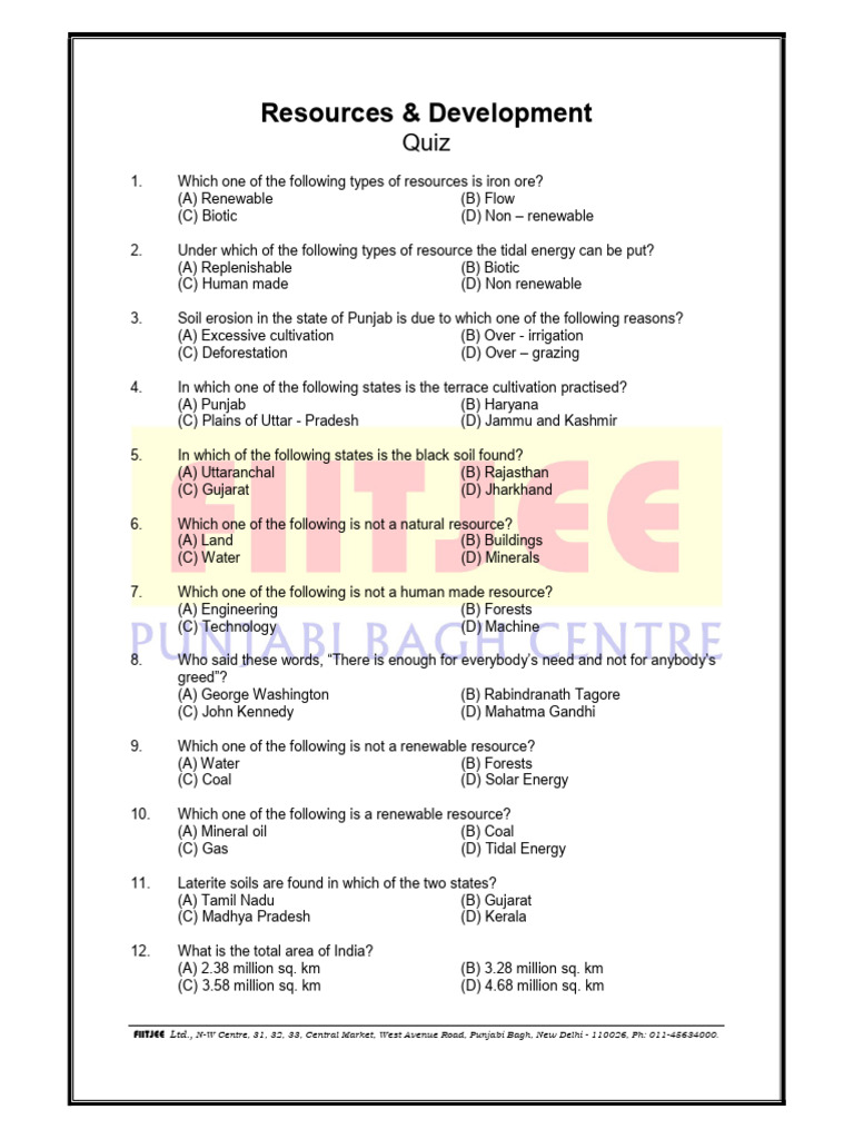 3-Resources and Development_Quiz | PDF | Erosion | Soil