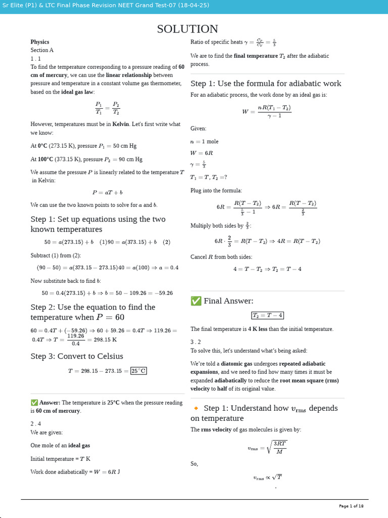 Temperature and Pressure in Gases | PDF | Capacitor | Inductance