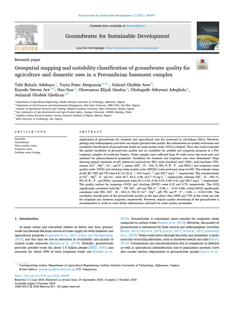 Groundwater Quality Mapping for Agriculture | PDF | Coefficient Of ...