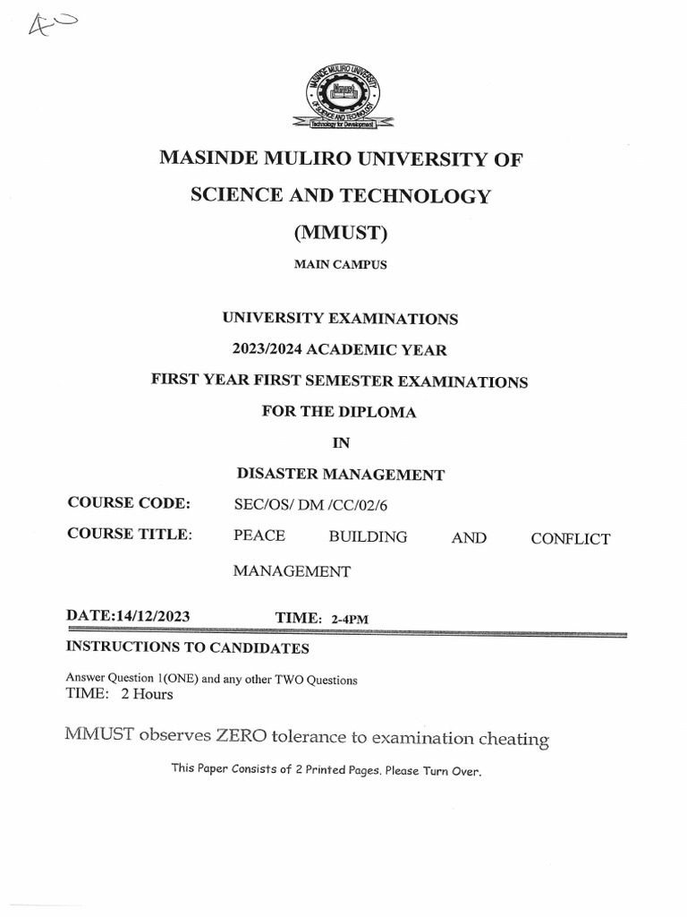 Sec-Os-Dm-Cc-02-6 Peace Building and Conflict Management | PDF