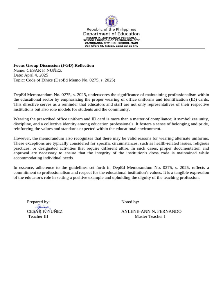 DepEd Ethics and Teaching Reflection Guide | PDF | Teachers ...