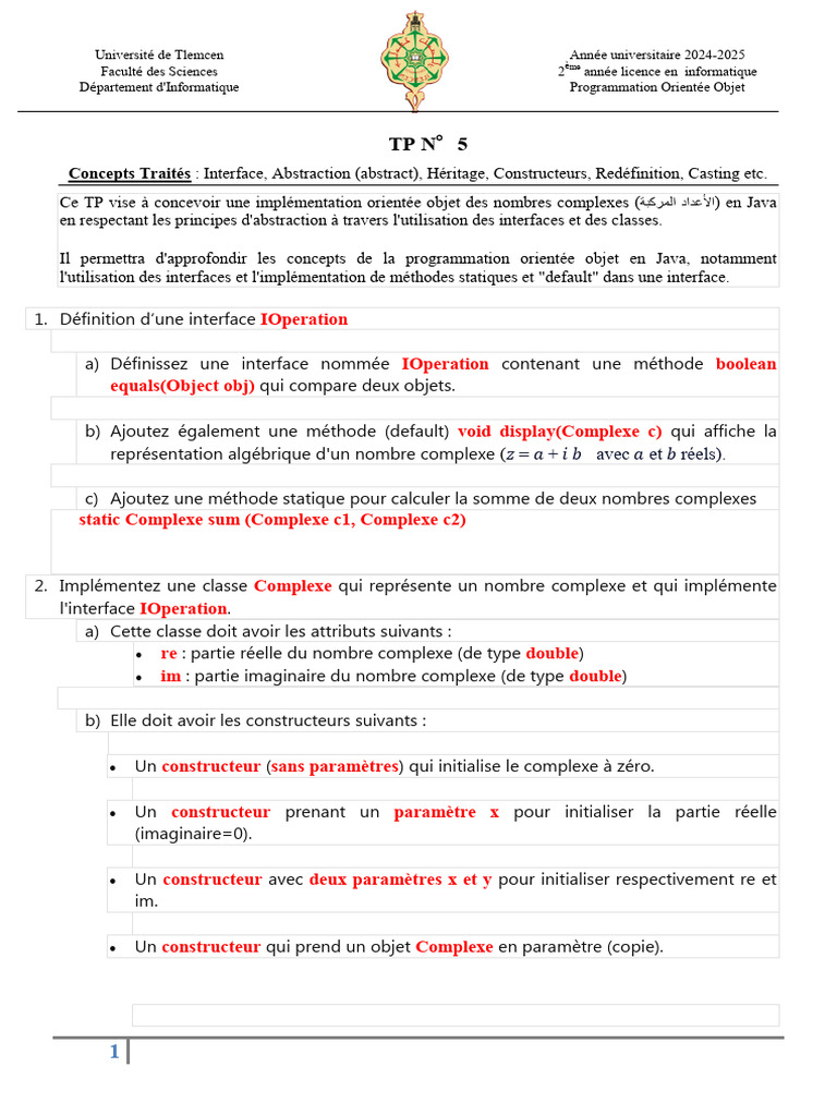 TP Java : Nombres Complexes en POO | PDF | Classe (informatique ...