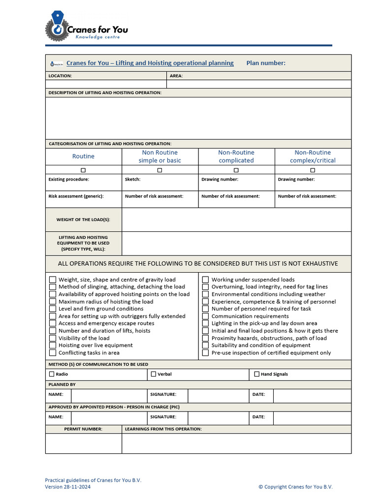 Cranes For You - Operational Planning Form | PDF | Crane (Machine)