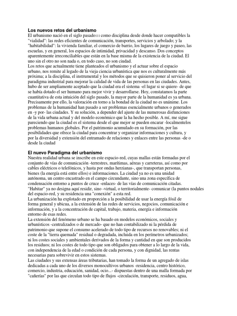 Los Nuevos Retos Del Urbanismo