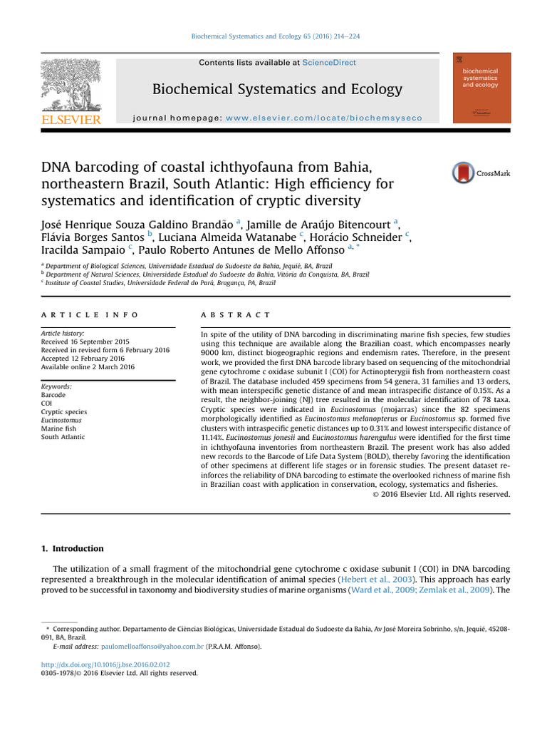 DNA Barcoding of Northeastern Brazil Fish | PDF | Polymerase Chain ...